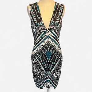 Tart Brand Black/White/Teal Patterened Sexy Sleeveless Dress